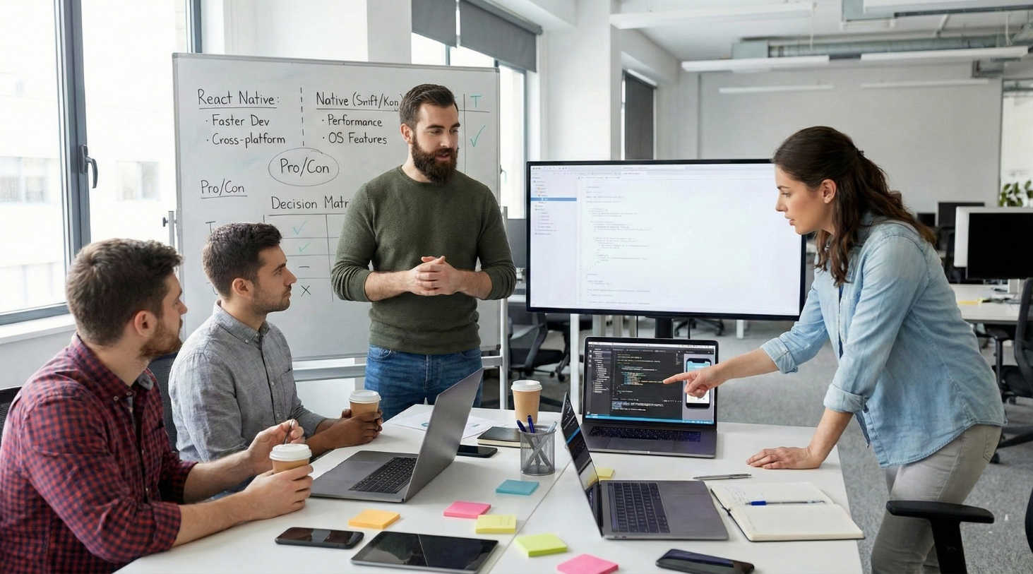 development team discussing the process of Custom Mobile App Development for SaaS team discussing the process of Custom Mobile App Development for SaaS