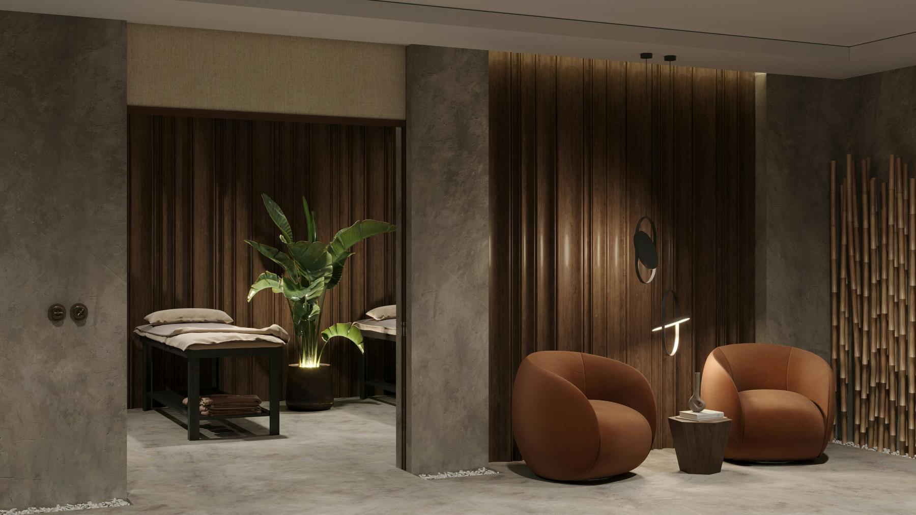 spa area with dim lighting